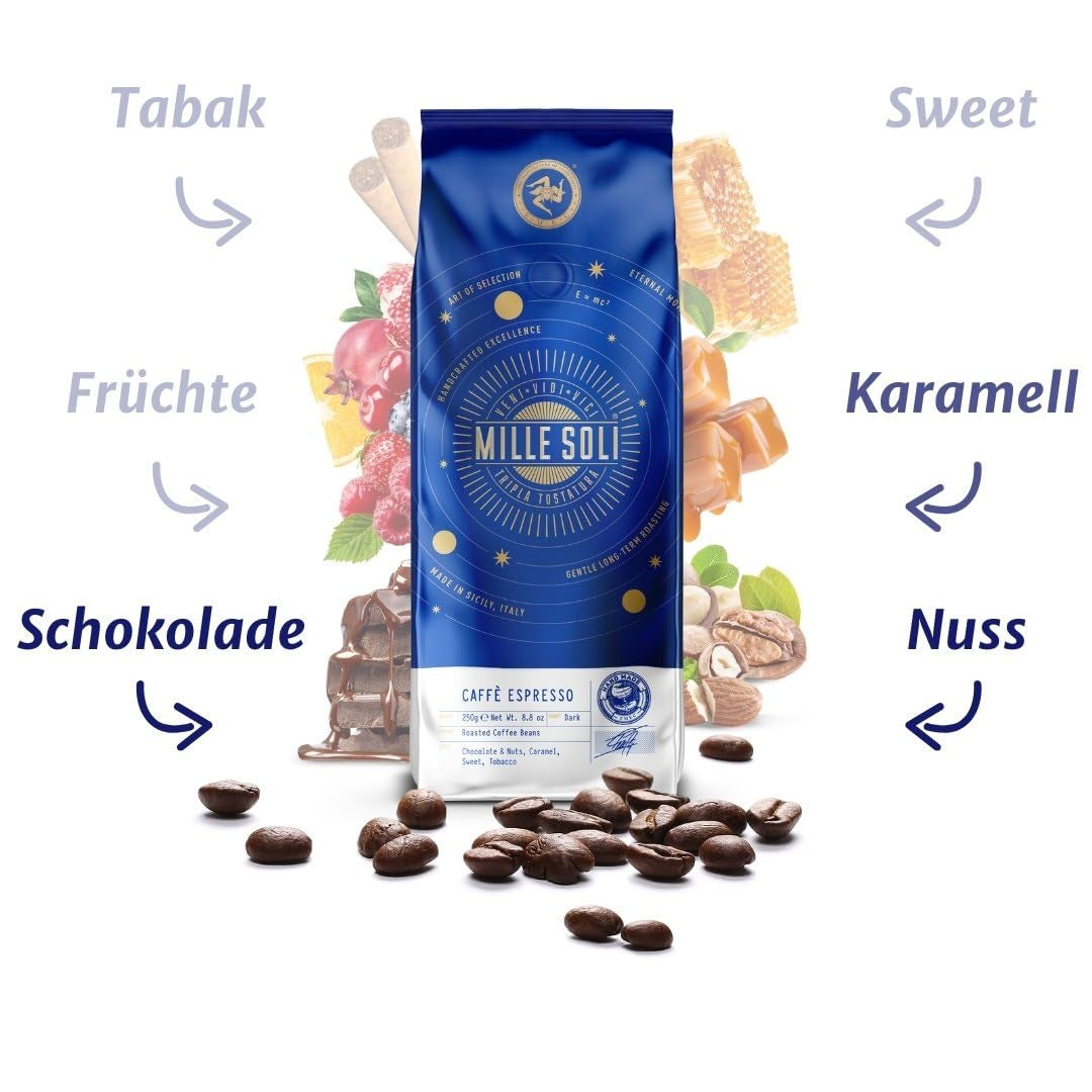 Caffè Espresso Kaffeebohnen – Traditionelle Röstung in Sizilien – Premium Kaffeebohnen, 250g Beutel, für Vollautomaten und Siebträger