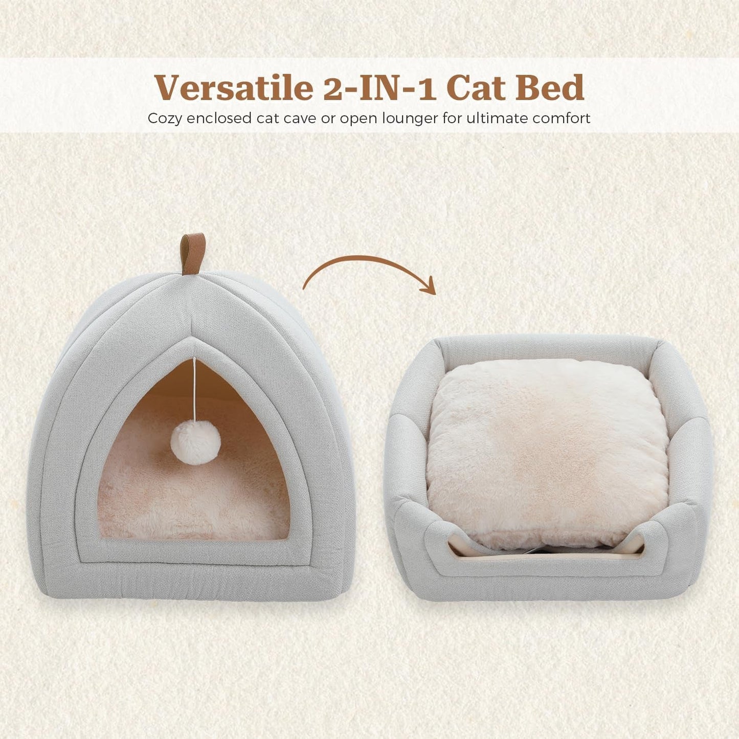PAWZ Road Katzenhöhle mit waschbaren Kissen, Hundebett kleine Hunde, Kleintierhaus, Katzenschlafplatz-Bettchen, Katzenhaus Indoor, Beige, 40x40x40cm