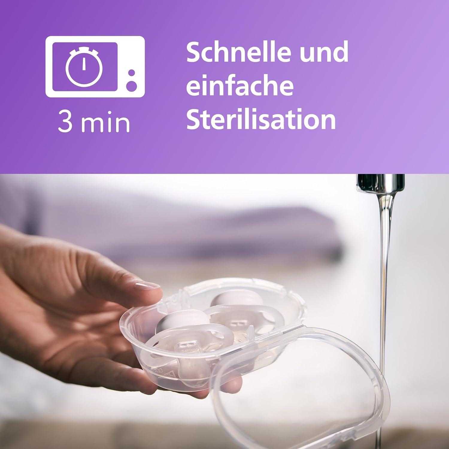 Philips AVENT Ultra Start Nachtschnuller, kieferorthopädischer Schnuller für Neugeborene, leuchtet im Dunkeln, BPA-frei, mit Sterilisationsbehälter, Doppelpack, Mond, Stern, SCF075/07