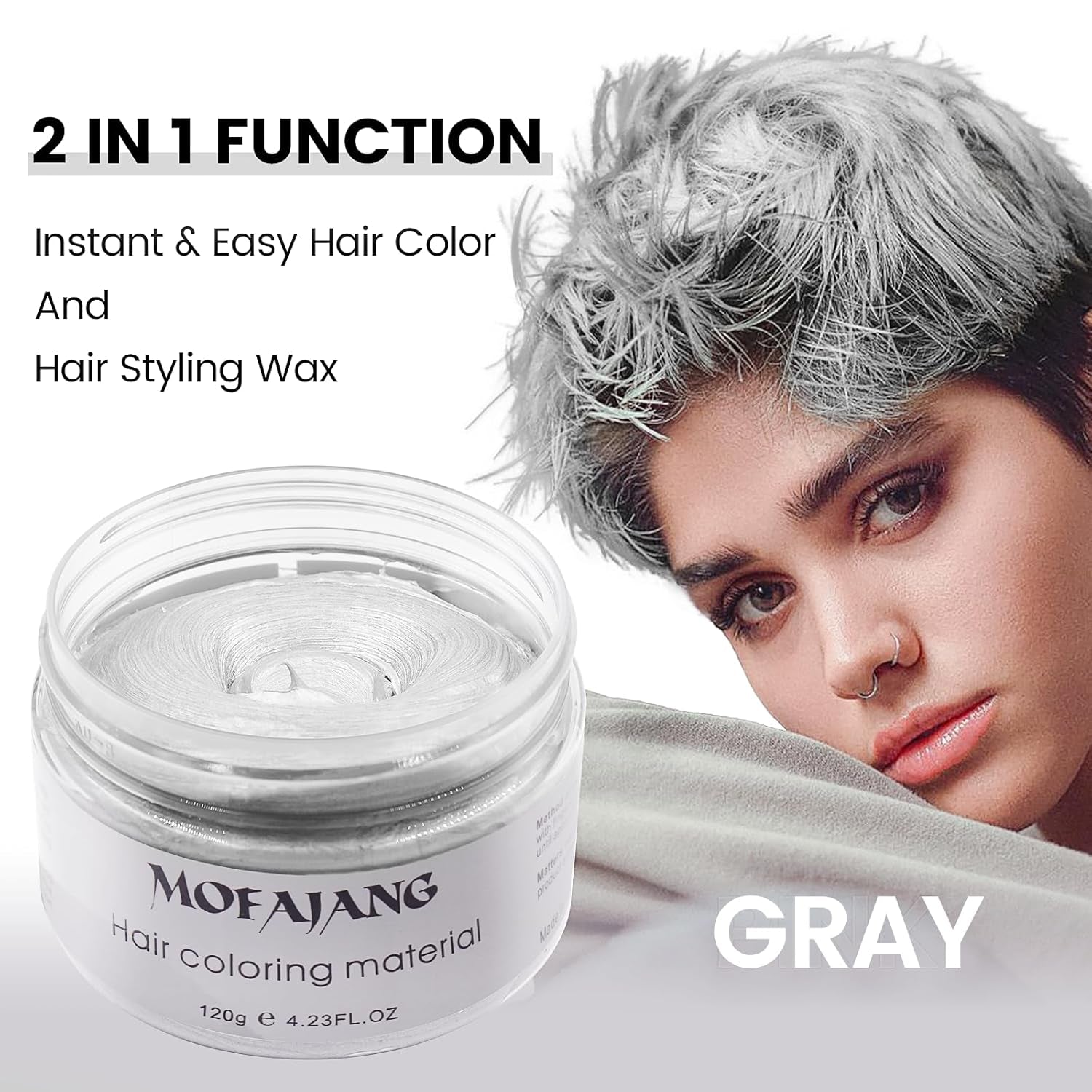 Temporäre Haarfarbe, Styling-Haarton für Männer und Frauen, natürliche Haarpomade, Haarfärbewachs für Party, Cosplay und Halloween, 4,23 oz (Silbergrau) Naty Shop Haarfärbemittel