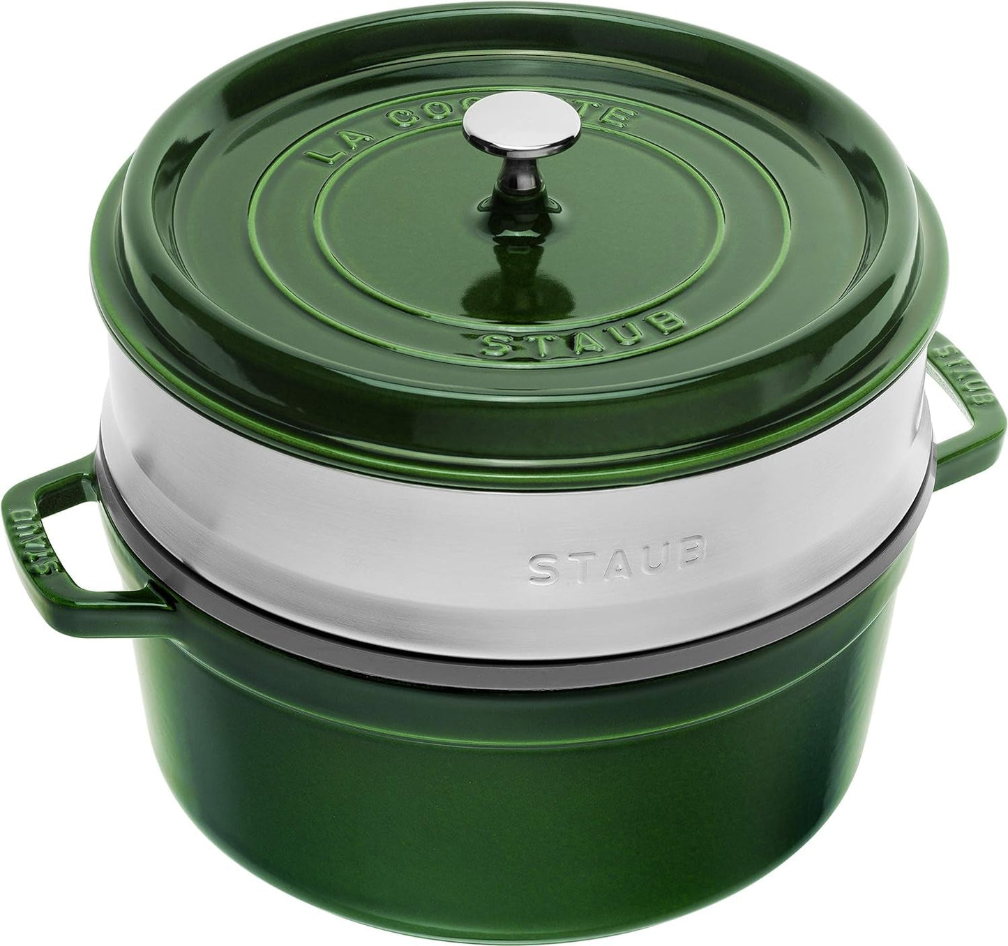 STAUB Gusseisen Bräter/Cocotte, Mit Dämpfeinsatz Aus Edelstahl, Rund 26 Cm, 5,2 L, Aromaregen Funktion Für Optimale Befeuchtung, Für Alle Herdarten Inkl. Induktion & Backofen, Kirschrot, Rot Formen und Backbleche Naty Shop Grün