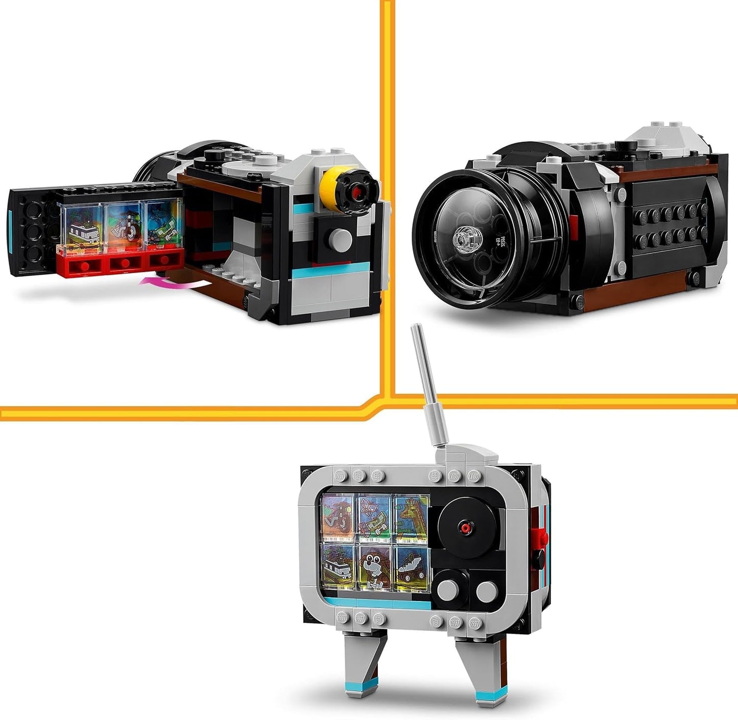 LEGO Creator 3-in-1-Retro-Kameraspielzeug, Camcorder, Fernseher, Schreibtischdekoration für Kinder oder Schlafzimmerzubehör, Fotogeschenke für Mädchen und Jungen ab 8 Jahren 31147 Bausets Besuchen Sie den LEGO-Store