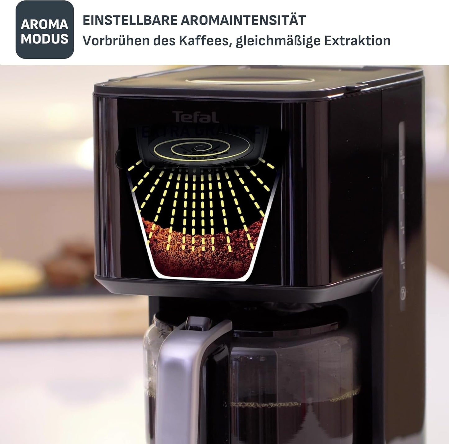 Tefal Smart'n Light Espressomaschine mit Timer, Espressomaschine mit programmierbarem Filter 1,25 l, Aromafunktion für intensives Aroma, Warmhaltefunktion, Anti-Tropf und leicht zu reinigen, Schwarz