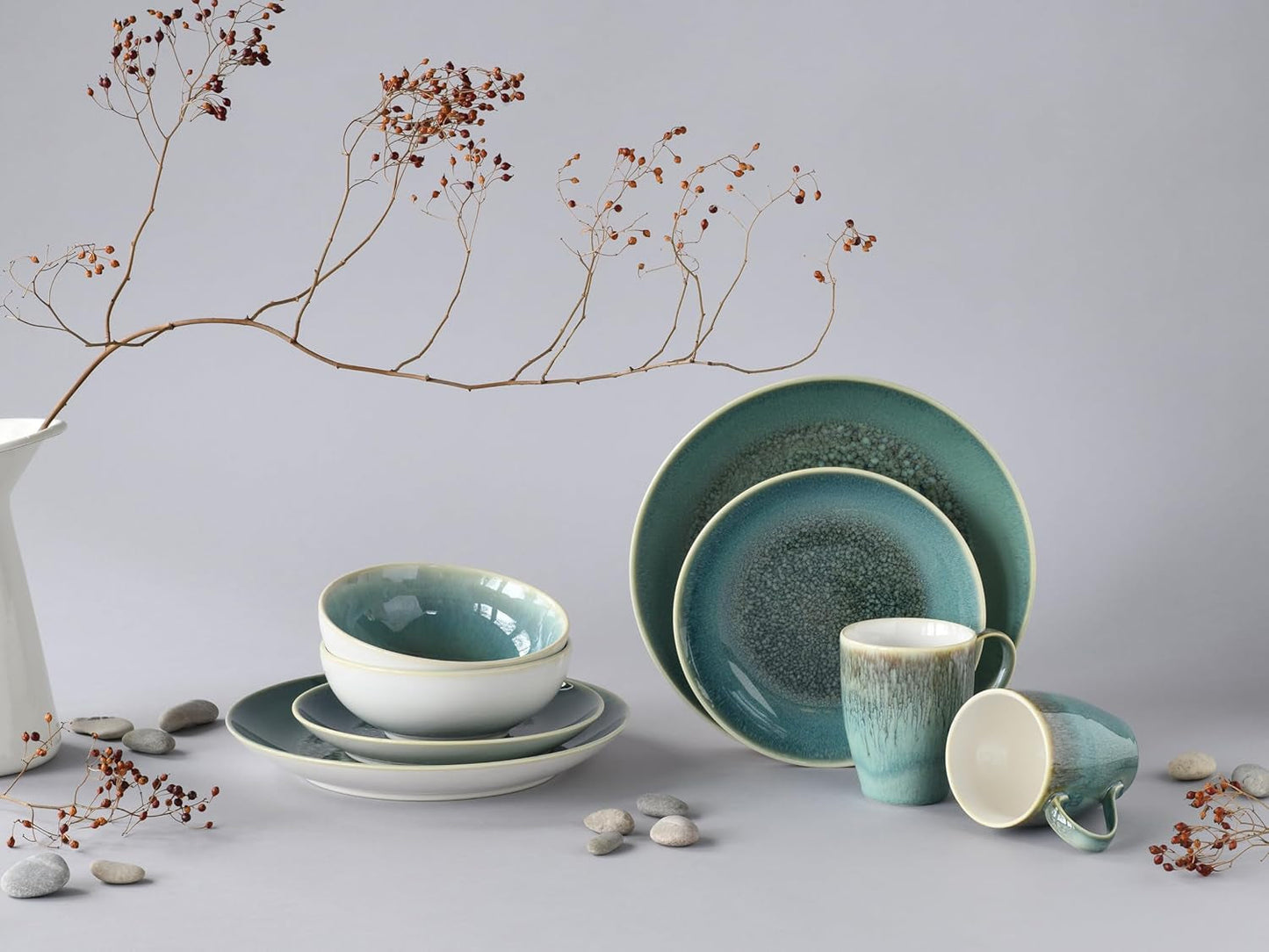 Creatable, Caldera-Serie, spülmaschinen- und mikrowellengeeignetes Steinzeug-Geschirrset, hochwertige Herstellung (grünes 8-teiliges Kombi-Set)