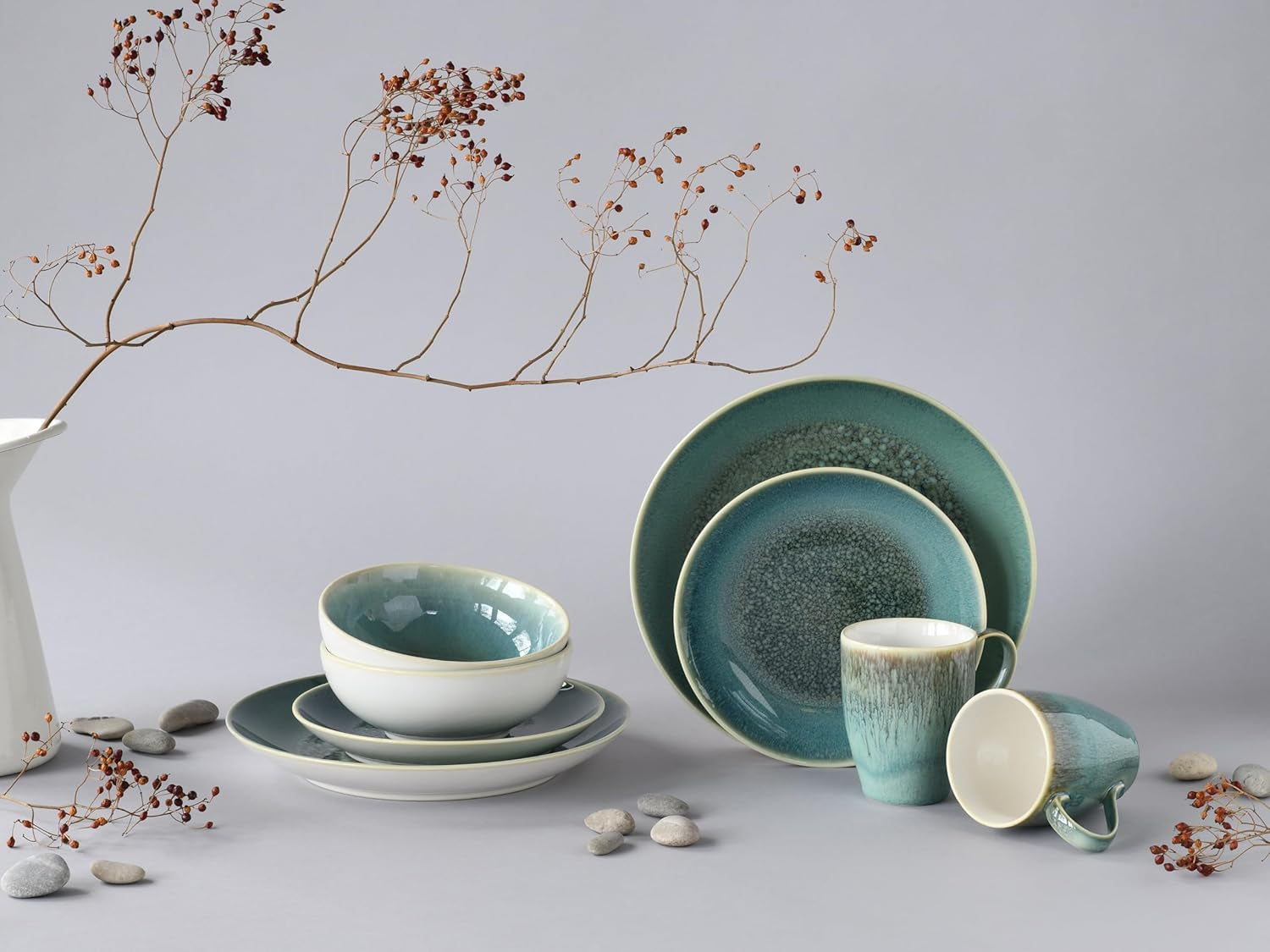 Creatable, Caldera-Serie, spülmaschinen- und mikrowellengeeignetes Steinzeug-Geschirrset, hochwertige Herstellung (grünes 8-teiliges Kombi-Set)