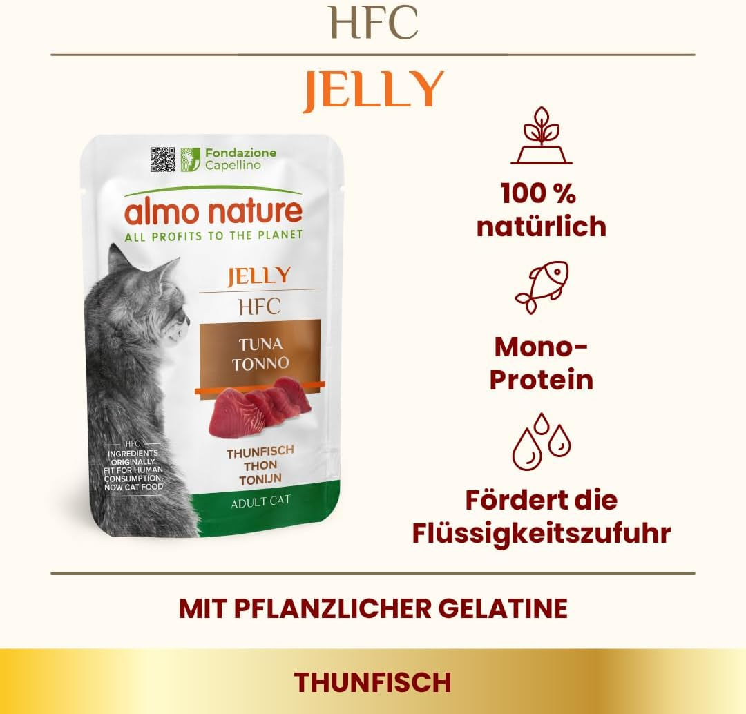 Almo Nature HFC Jelly Nassfutter für Katzen – mit Thunfisch, 24er Packung (24 x 55 g)