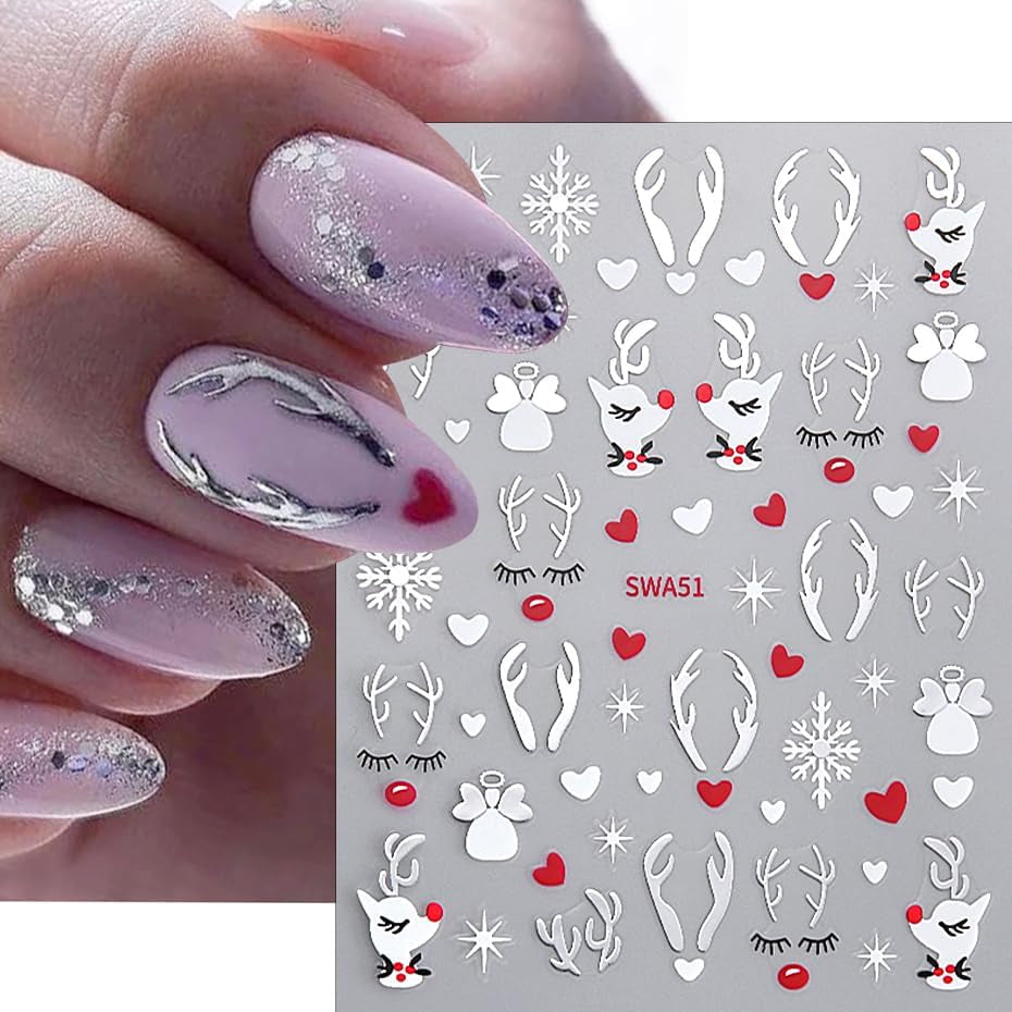 Cartoon-Schneeflocken-Nagelaufkleber, Weihnachts-Nagelaufkleber, selbstklebend, Weihnachts-Nageldesigns, Nagelkunst, Hirsch, Schneeflocken, Weihnachts-Nagelaufkleber, Winter-Nagelzubehör