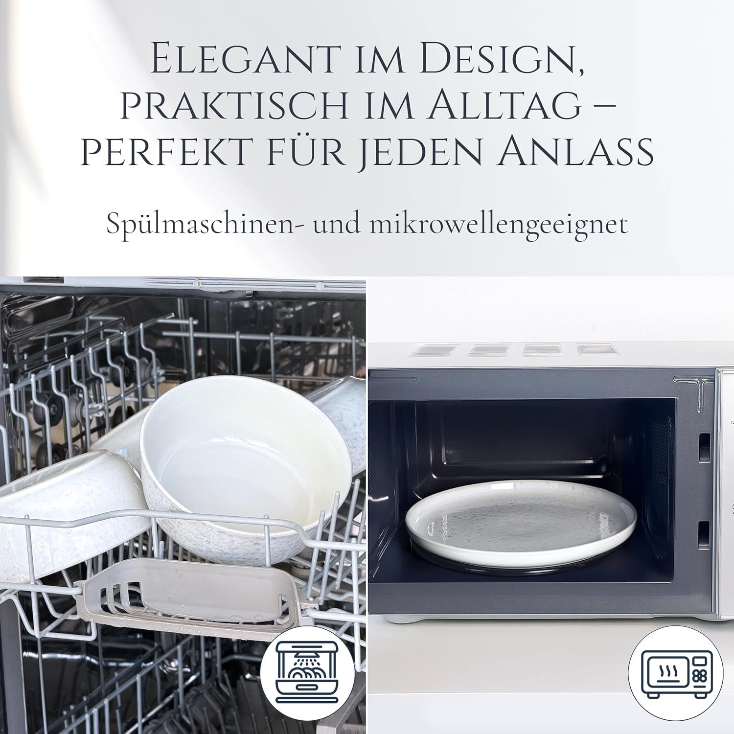 48-teiliges Keramik-Steinzeug-Geschirrset für 12 Personen, Ibiza-Design, TESTSIEGER. Ein wunderschönes mediterranes Geschirrset aus Keramiksteinzeug mit Schüsseln und Tellern. Pure Living Geschirrset, beige.
