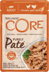 Wellness CORE Purely Paté 24 x 85g, Huhn und Pute – Nassfutter für Katzen, feine Pastete, getreidefrei, natürlich, hypoallergen, proteinreich, fleischreich