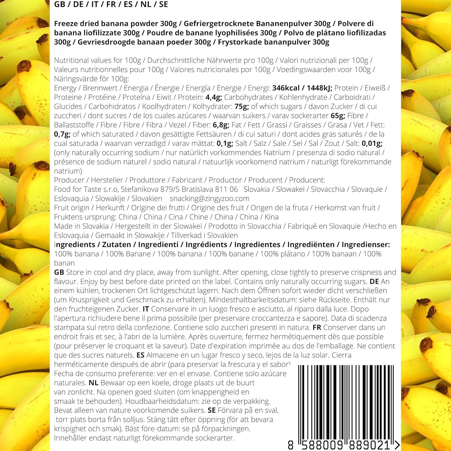 Gefriergetrocknete Bananen in Pulverform | XL 300g Fruchtpulver Gefriergetrocknetes Bananenpulver | Für Smoothie, Backen, Kuchen | Gefriergetrocknete Banane | Gefriergetrocknete Früchte | ZingyZoo Bananenpulver Naty Shop Dehydrierte Produkte