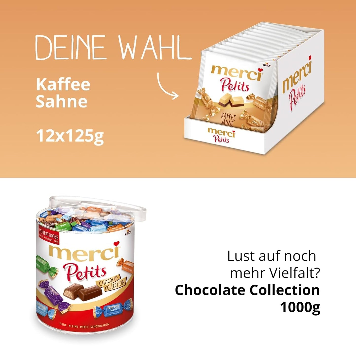 Merci Petits Kaffeecreme – 12 x 125 g – kleine weiße Schokoladenpralinen auf feiner Schokolade mit Kaffeecreme – einzeln verpackte Schokoladenpralinen
