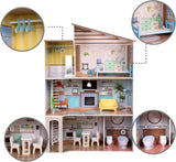 Olivia's Little World Modernes, dreistöckiges interaktives Puppenhaus aus Holz im mediterranen Stil für Kinder mit 17 Puppenmöbelzubehör, mehrfarbig, TD-13551B