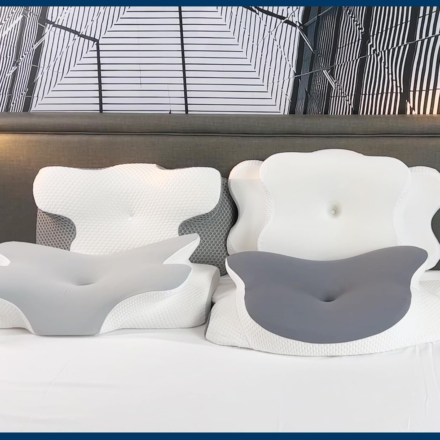 Nackenkissen, orthopädisches Kopfkissen, Memory-Schaum-Kissen, Seitenaufprallkissen – ergonomisches Design, hohle Form für Seiten-, Rücken- und Bauchaufprall, hellgrau, orthopädische Halskissen von Naty Shop