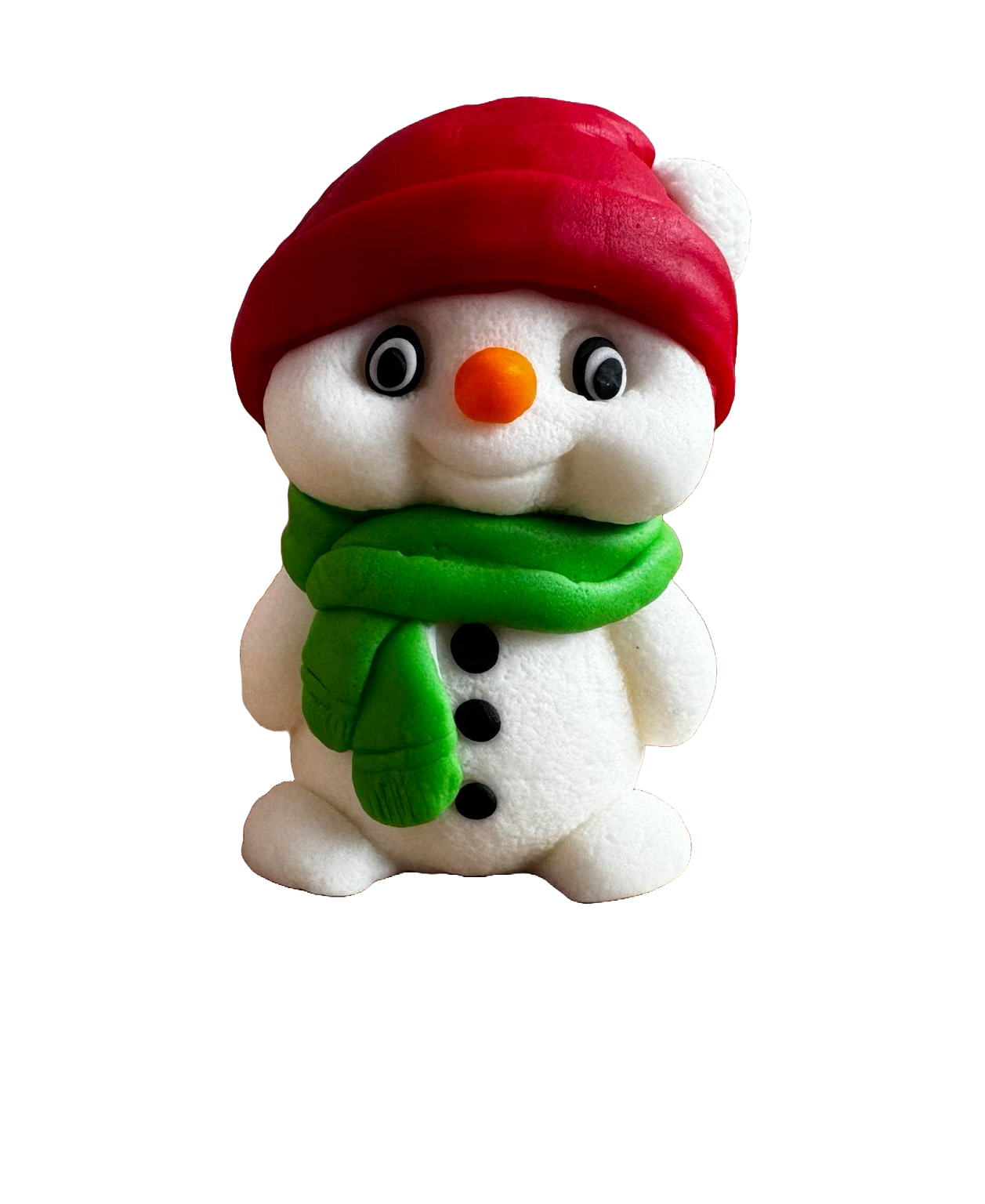 Essbare Dekoration aus Zuckerpaste, Schneemann mit grünem Schal. Dekorationen aus Zuckerpaste, Naty Shop
