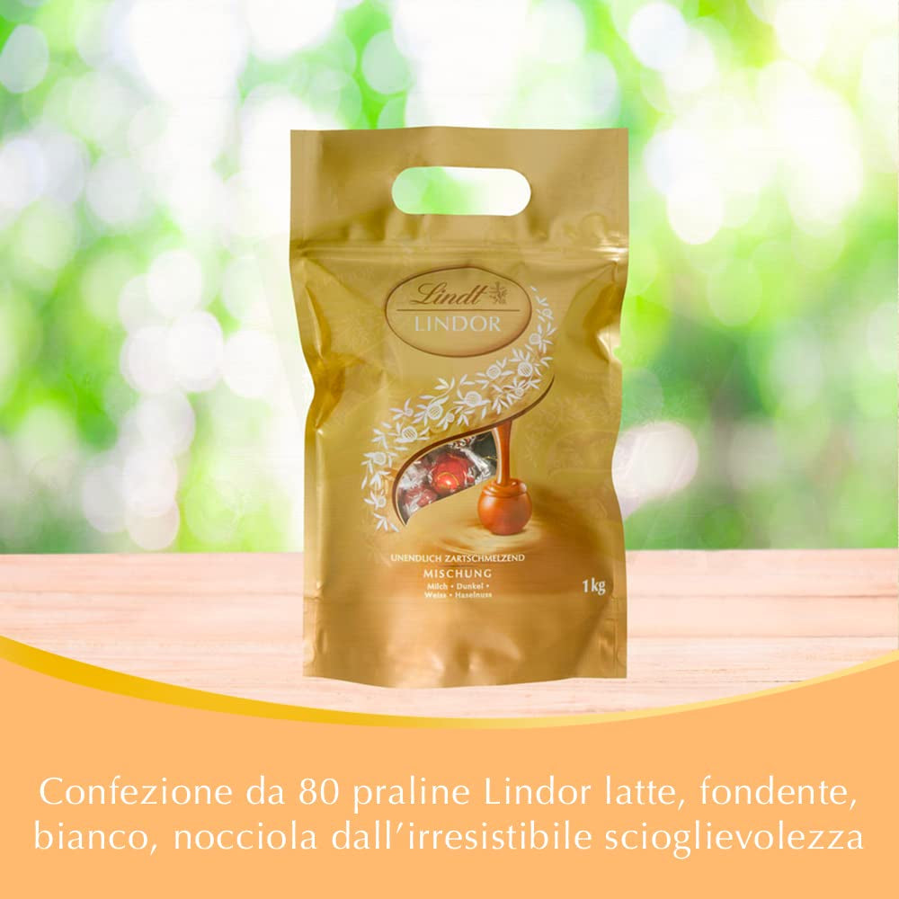 Schokoladenmischung LINDOR | 1371 g | Ca. 109 Kugeln: Klassische Mischung für Milchschokoladenkugeln und LINDOR | Ca. 80 Schokokugeln (Milch, Weiß, Zartbitter 60 %, Haselnuss) | Großpackung, 1 kg