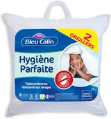 Bleu Câlin Set mit 2 rechteckigen Anti-Milben- und antibakteriellen Kissen, flauschiger Komfort, T 60 x 60 cm, 100 % Baumwolle, perfektes Hygiene-Sortiment Naty Shop Standard-Kissen