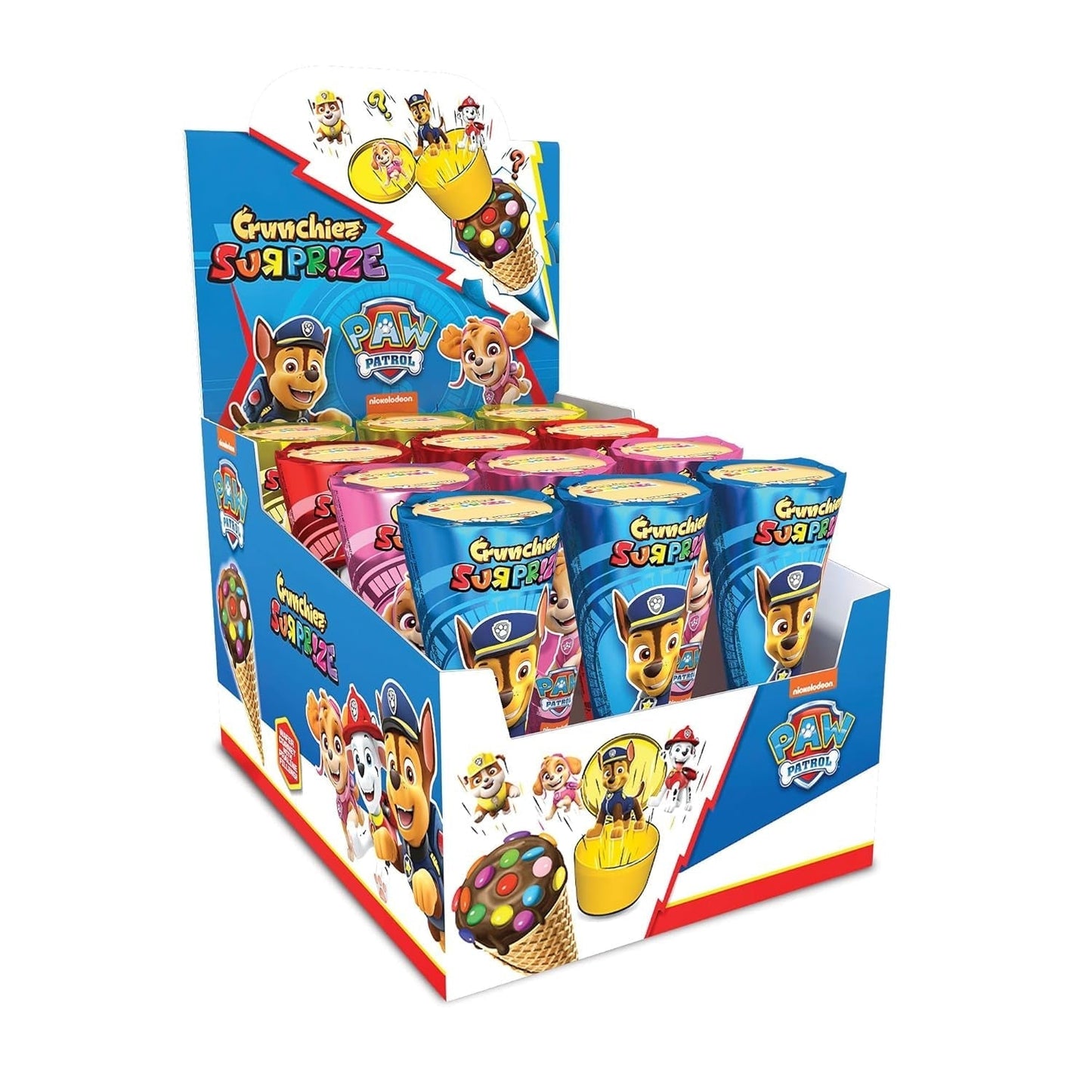 Crunchiez Surprise PAW PATROL, mit Schokolade und Haselnüssen gefüllte Eistüte mit einer hochwertigen Überraschung, 12 x 25 g-Tablett