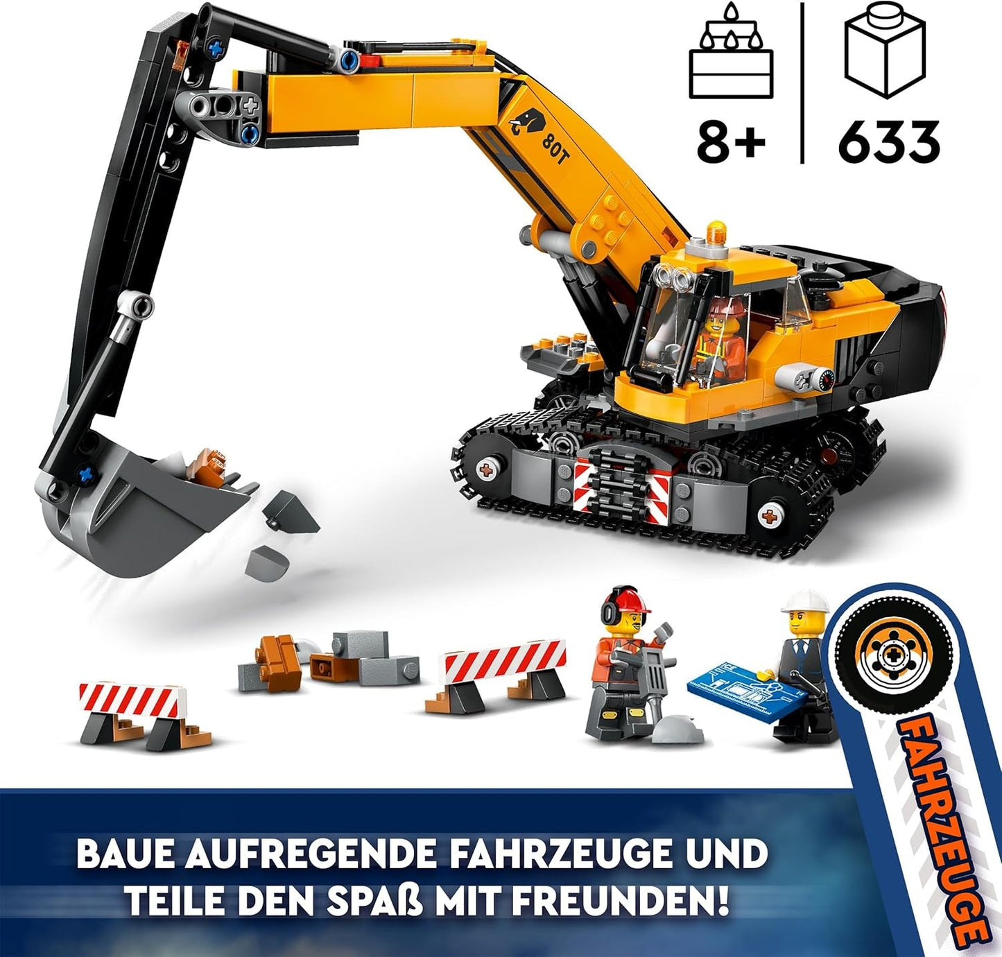 LEGO City Raupenbagger, Spielzeugbagger für Kinder ab 8 Jahren, Konstruktionsspielzeug mit Baggermodell, baubarer LKW mit Zubehör und 3 Minifiguren 60420 Bausets Besuchen Sie den LEGO-Store