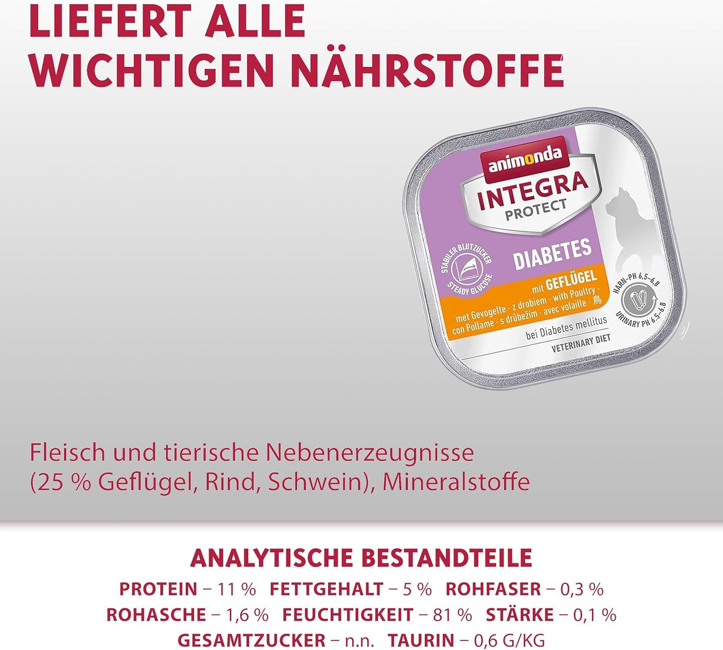 animonda INTEGRA PROTECT Diabetes mit Geflügel (16 x 100 g), Nassfutter für diabetische Katzen, Diätfutter für diabetische Katzen, Nassfutter ohne Zucker