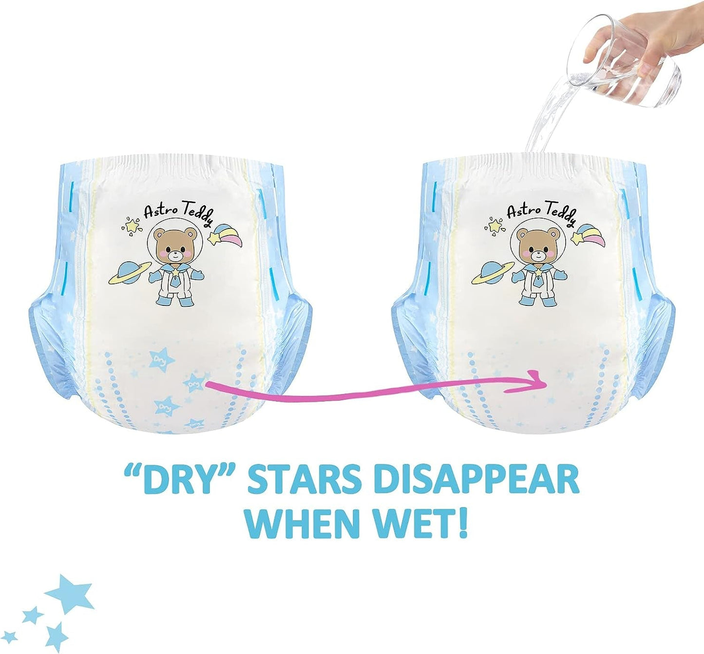 Bedruckte Windeln für Erwachsene, 5500–5800 ml, 2er-Pack, 3 Drucke, zufällige Auswahl – Astro Babies (L)