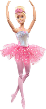 Barbie Dreamtopia Magic Light Ballerina-Puppe mit rosa Tutu und blonden Haaren 5 Licht- und Soundeffekte Barbie beweglich ab 3 Jahren HLC25 Naty Shop Puppen einzelne blonde Haare