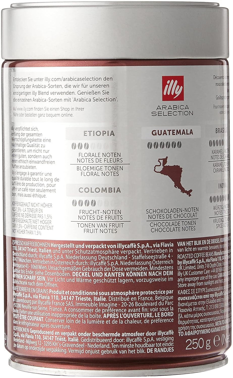 illy Kaffeebohnen, Auswahl an Arabica-Kaffeebohnen, Guatemala, 6er Pack (6 x 250g)