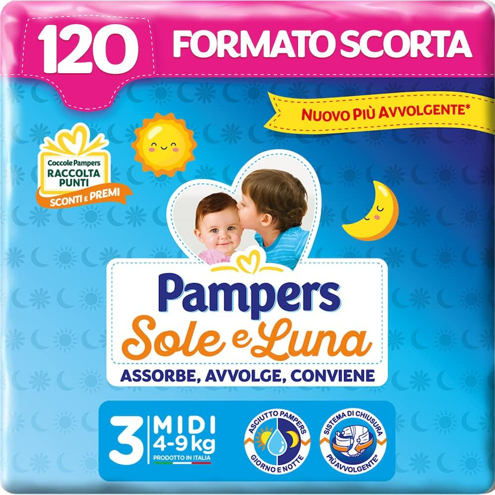 Pampers Sun and Moon Midi Windeln, Größe 3 (4-9 kg), 120 Windeln