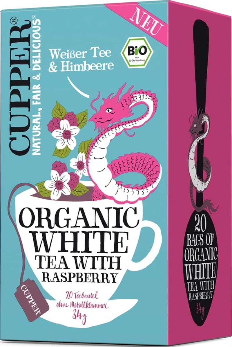 Cupper Bio-Weißtee, Himbeere, 20 Beutel, 34 g (4er-Pack)