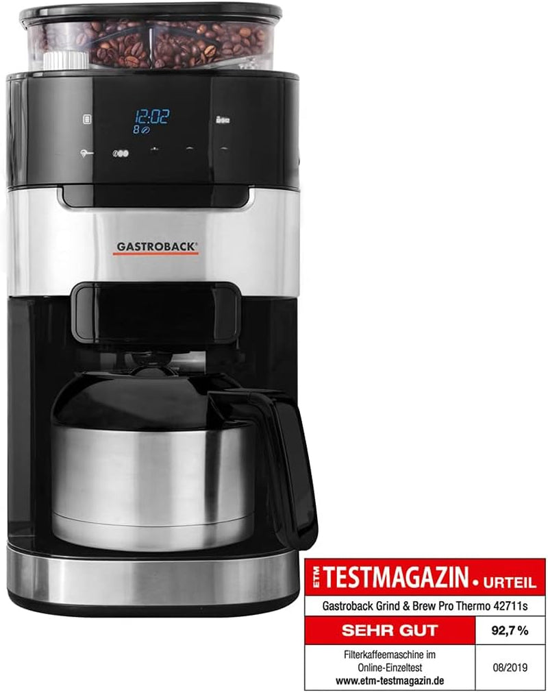 GASTROBACK Grind & Brew Pro Thermo-Espressomaschine, Silber, Schwarz