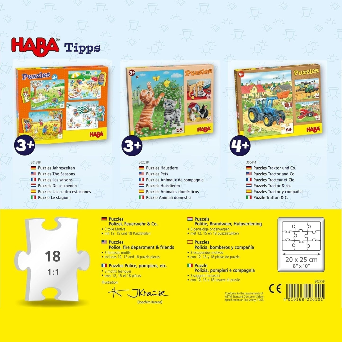 HABA Feuerwehr-Puzzle – 3-teiliges Set für Kinder ab 3 Jahren, Polizei- und Krankenwagen-Papppuzzle – Fördert Feinmotorik und Konzentration – 1302759001 Puzzle Naty Shop