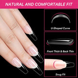 Alyvisun Ballett-Nagelspitzen, 500 Stück, vollständig abdeckende Acryl-Nagelspitzen mit 240 Stück Nagelaufkleber-Set, 10 Größen, transparente Gel-Nagelspitzen, weiche Gel-Nagelspitzen, Ballerina-Nagelspitzen