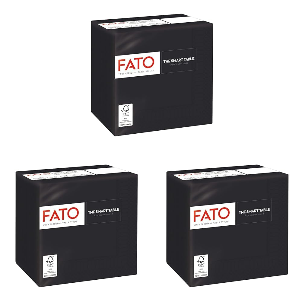 - Einweg-Papierservietten, ideal für Vorspeisen und Cocktails, Packung mit 100 Servietten, Größe 24 x 24, 4-fach gefaltet, 2-lagig, schwarze Farbe, 100 % reines Zellulosepapier, FSC-zertifiziert
