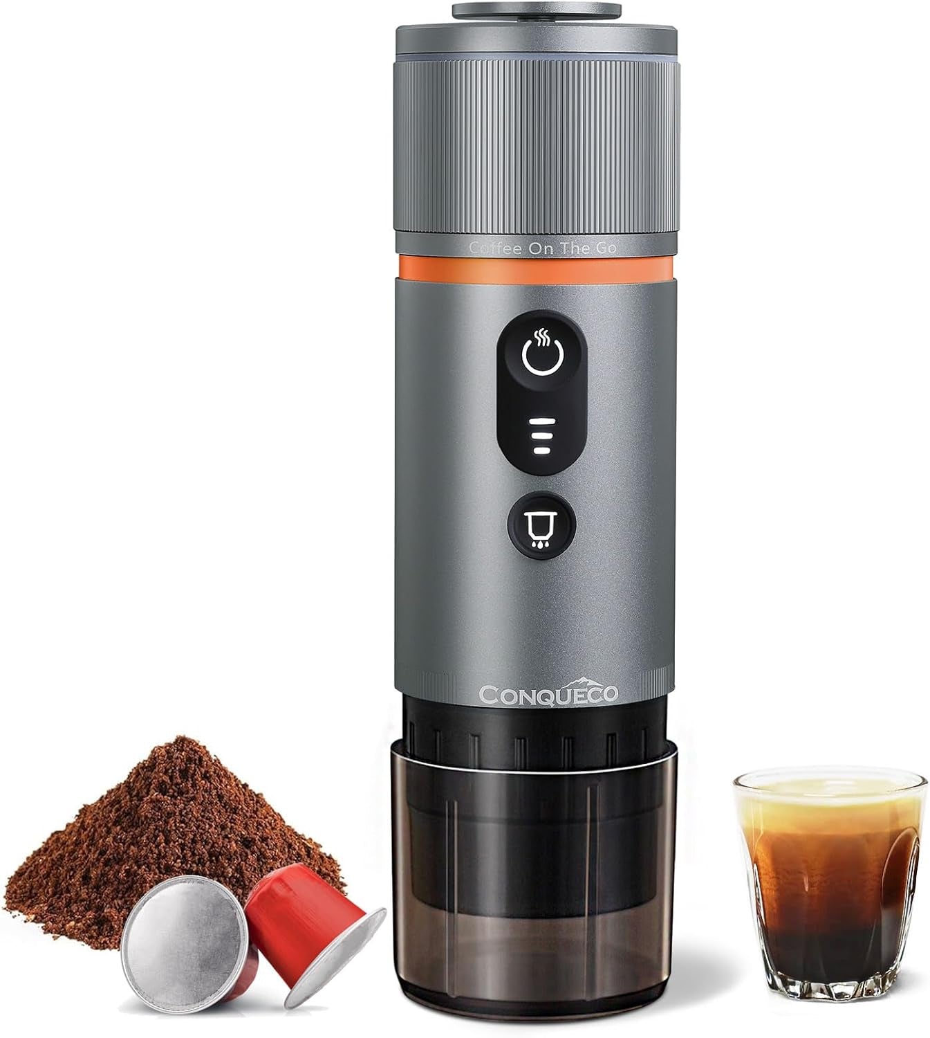 CONQUECO 12V Auto-Espressomaschine: Tragbare Espressomaschine mit Akku für Camping und Reisen – Schnelles Aufheizen in 2,5 Minuten – 8 Espressotassen in einer Ladung