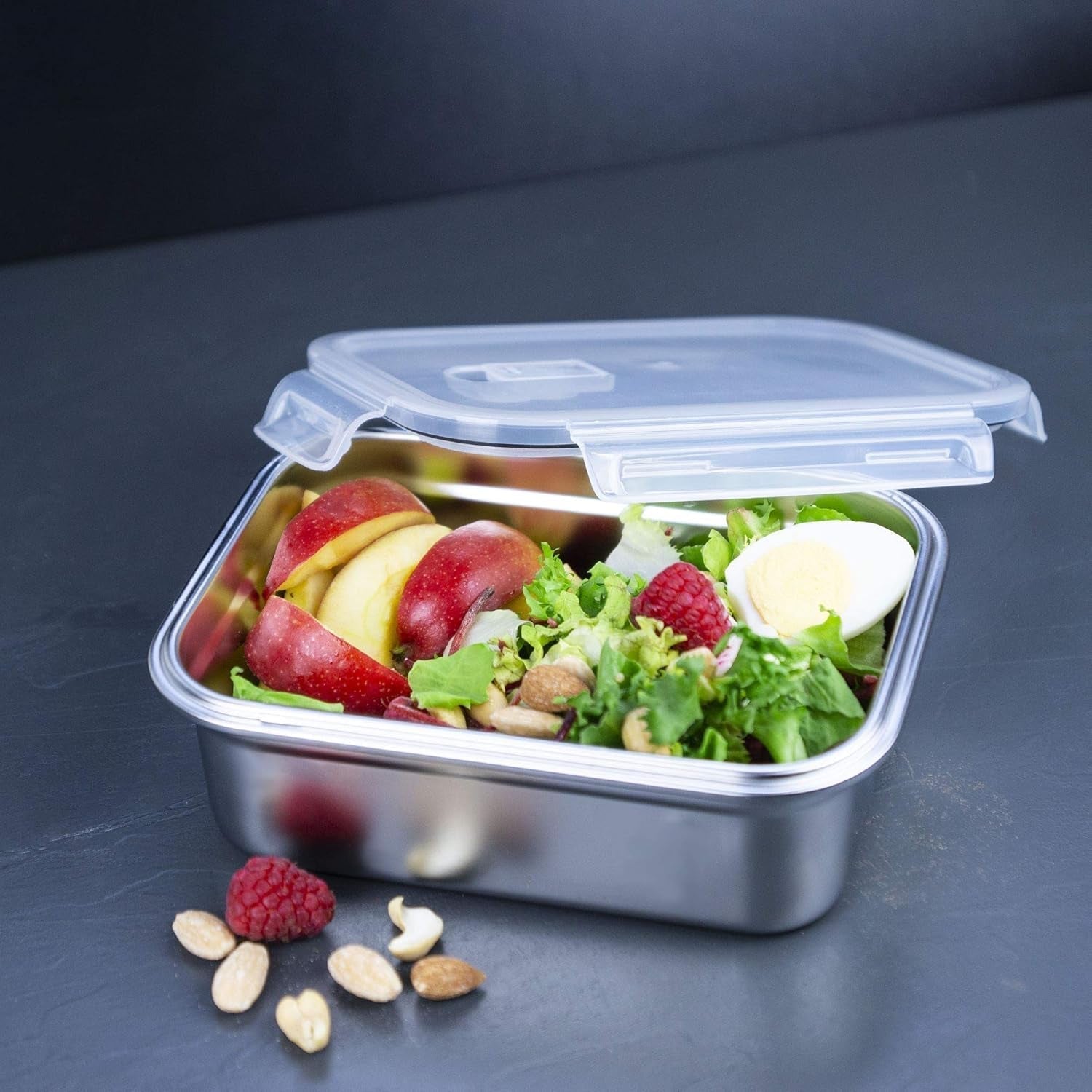 Lurch 240895 Lunchbox, hochwertige Sicherheits-/Aufbewahrungsbox aus Edelstahl mit BPA-freiem Kunststoffdeckel, 2000 ml, durchsichtige Lebensmittelaufbewahrungsboxen Naty Shop