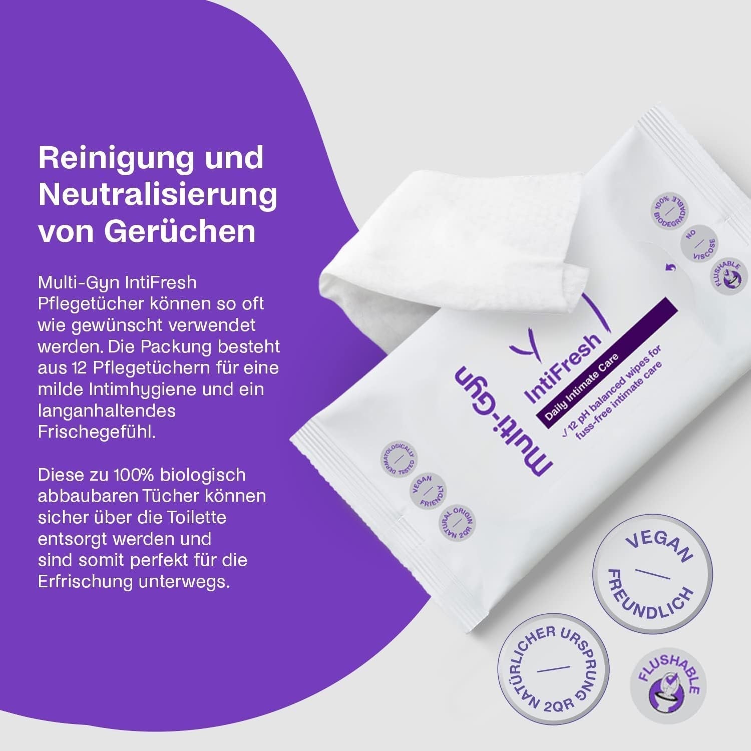 Multi-Gyn Intifresh, Intimtücher zur äußerlichen Anwendung, 12 Feuchttücher