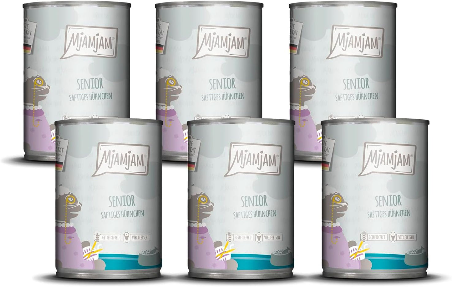 MjAMjAM – Premium-Nassfutter für Katzen – Senior – saftiges Huhn, 6er-Pack (6 x 400 g), getreidefrei