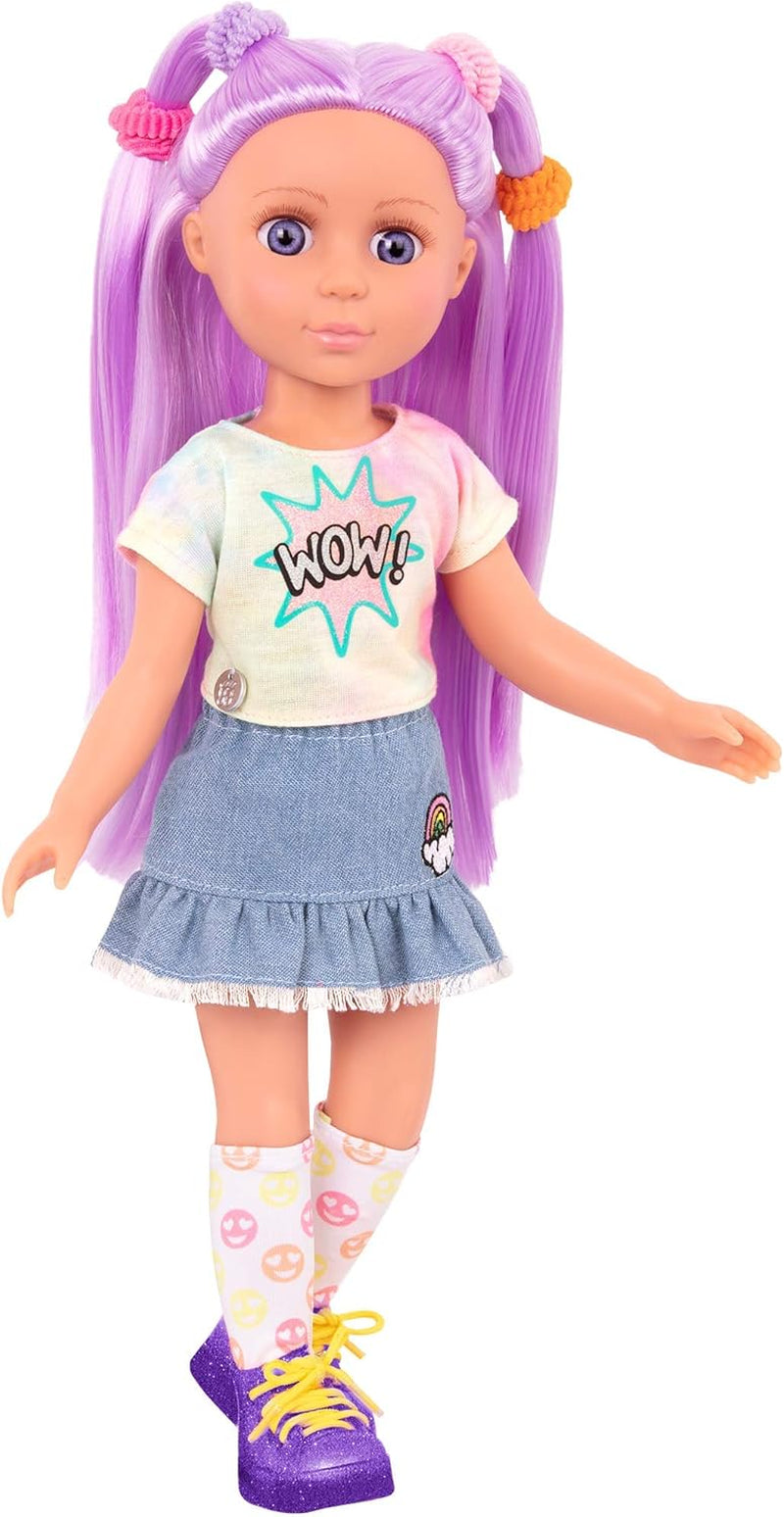 Glitter Girls – Luma – 36 cm große bewegliche Puppe – einzigartige lila Haare und lila Augen – Haarverlängerungen, Schleife, Clips und farbenfrohes Outfit – ab 3 Jahren