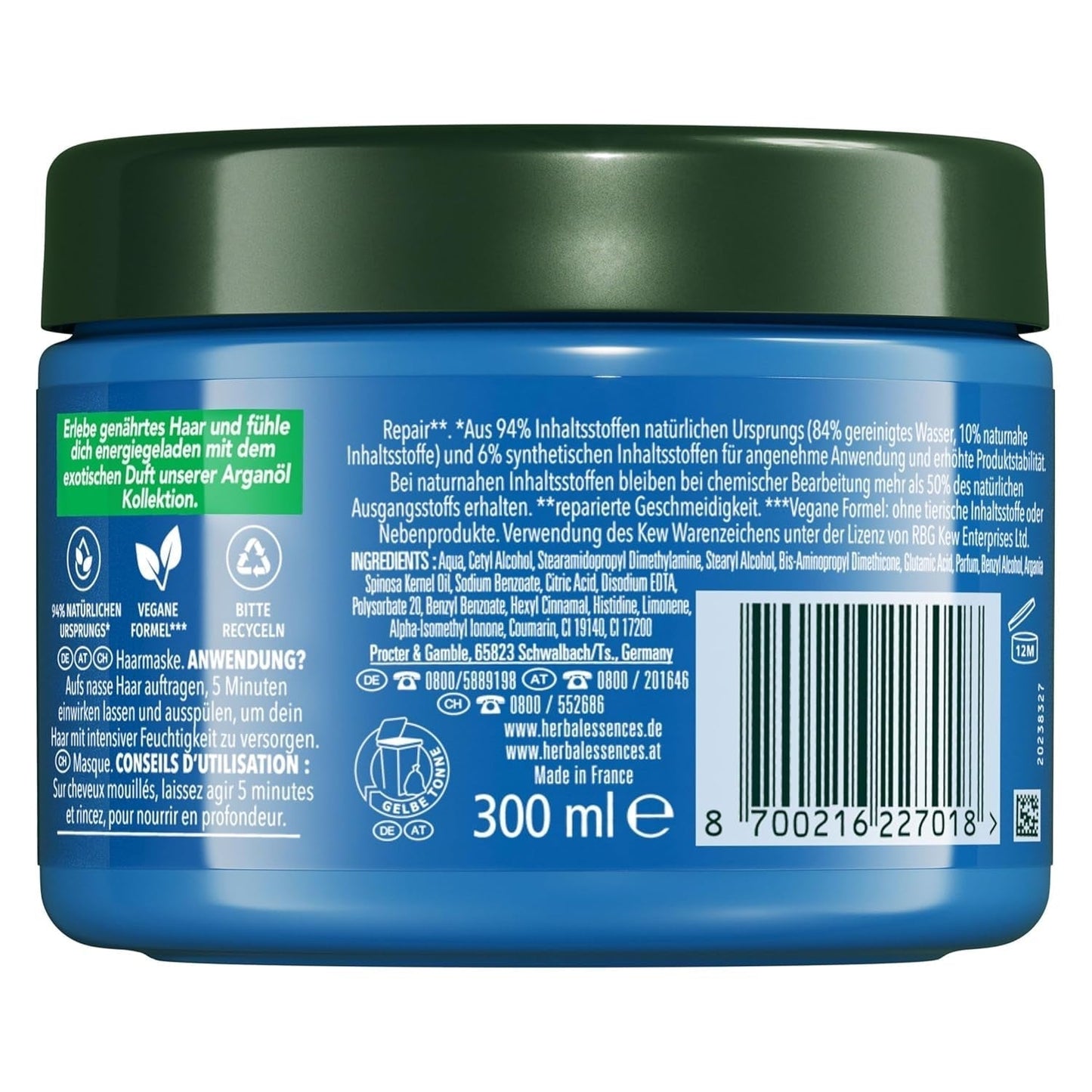Herbal Essences Haarreparaturmaske mit Arganöl 300 ml. Von geschädigtem Haar bis hin zu glatterem und glänzenderem Haar. Intensivpflege. Mit Inhaltsstoffen natürlichen Ursprungs. Vegane Haarmaske von Naty Shop