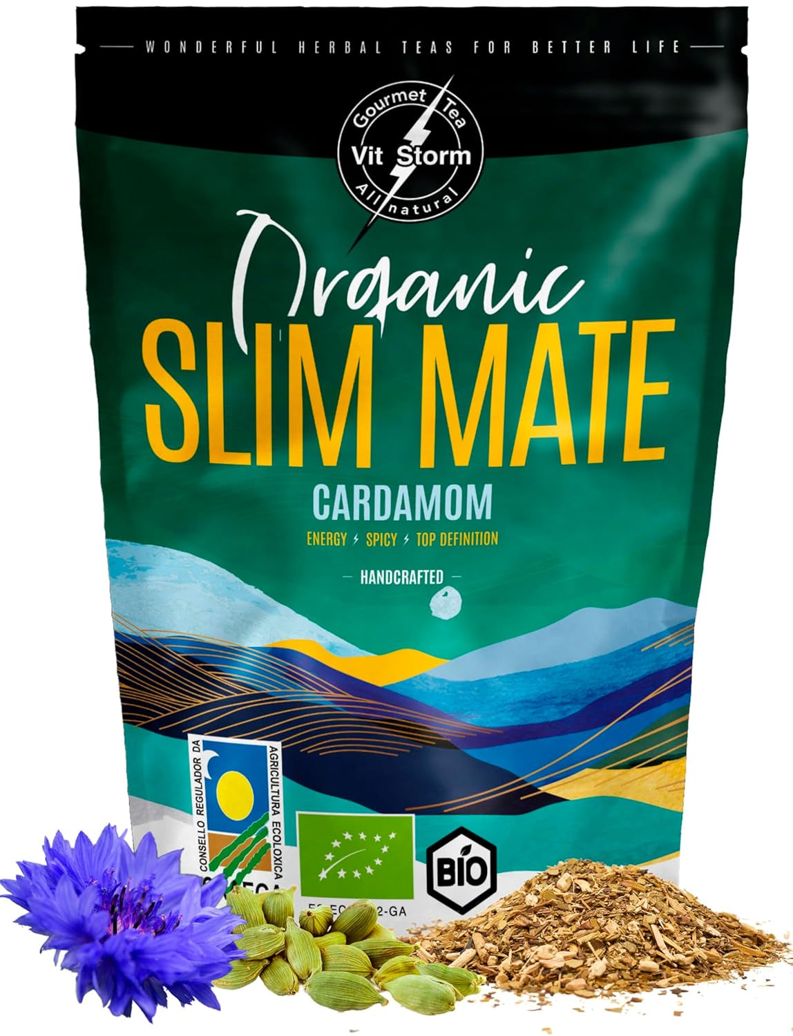 VITSTORM® Slim Tea Kardamom – BIO Yerba Mate Tee – Entgiftungs- und Diuretika-Tee – 100 g