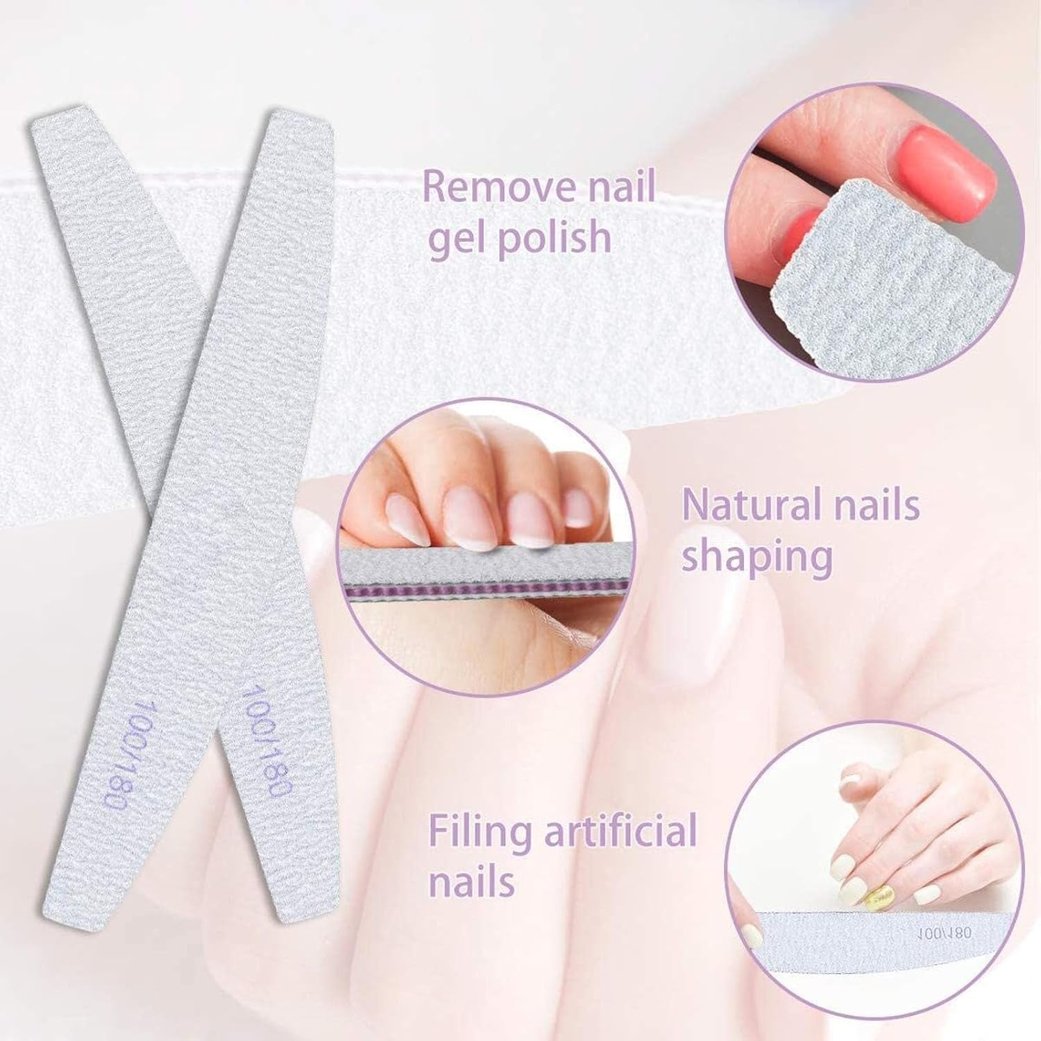 100/180 Nagelfeilen-Set, Gel-Nagelfeilen, Nagelfeilen-Set, Nagelfeile, Gel-Nagelfeile, für Gelnägel, Maniküre, Pediküre, Haustiere (5 Stück, 5 Stile)