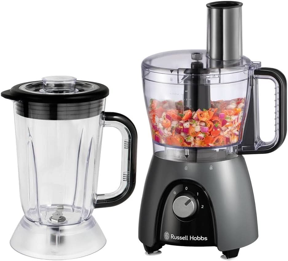 Russell Hobbs Küchenmaschine [Mixer/Gemüsezerkleinerer/Tischmixer/Zerkleinerer/Mixer] Küchenmaschine (Kneten, Mischen und Schneiden), Matte Charcoal Kitchen Naty Shop