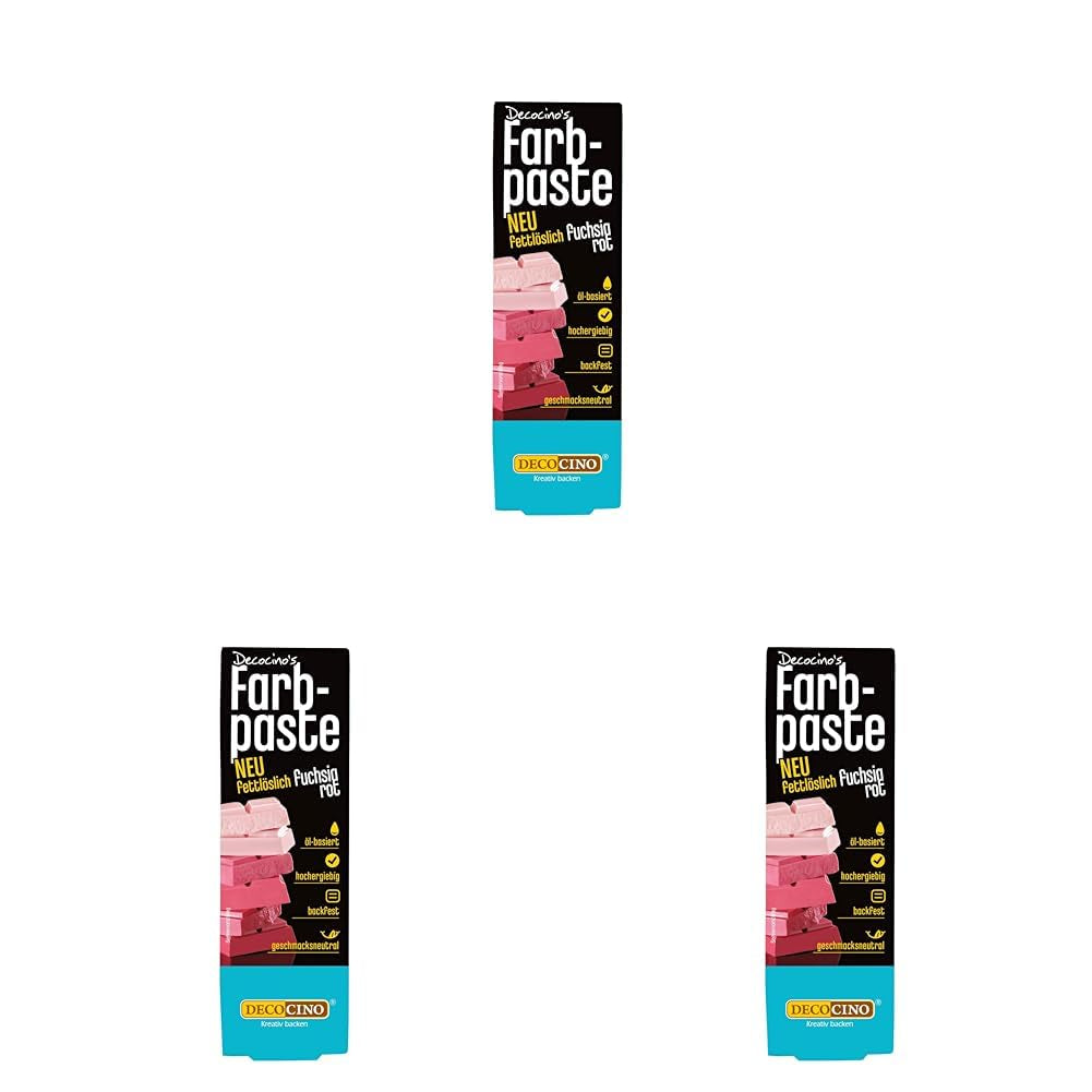 DECOCINO Rote fettlösliche Farbpaste – 15 g – Lebensmittelfarbe auf Ölbasis, ideal zum Färben von Schokolade, Buttercreme, Fondant oder Keksteig (3er-Pack)
