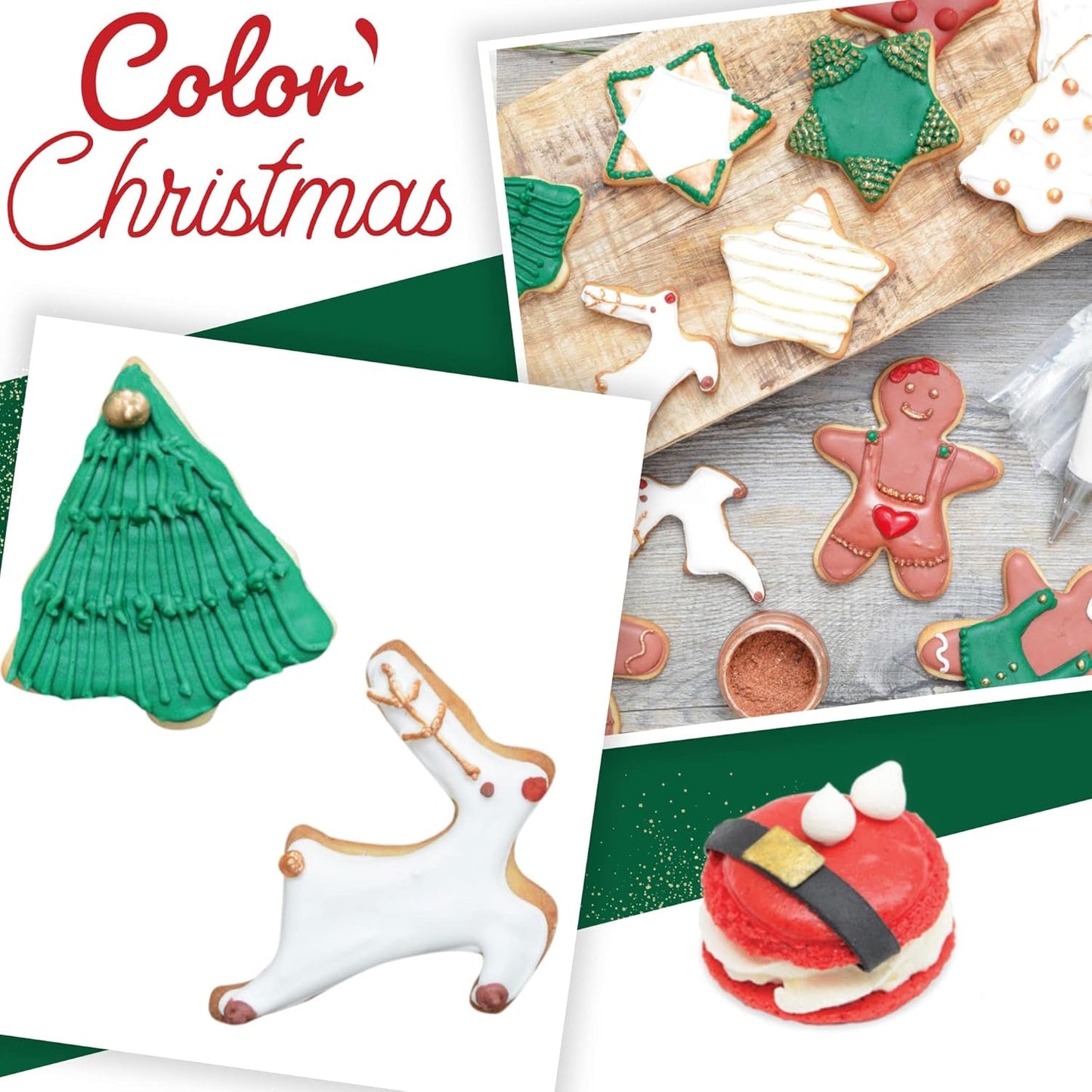 Scrapcooking – Set mit 3 pulverisierten Weihnachts-Lebensmittelfarben – Rot, Grün, Gold – Essbare Lebensmittelfarben zum Backen, Kuchen, Kekse, Gebäck, Teig, Fondant – Weihnachtsdekorationen – 4018