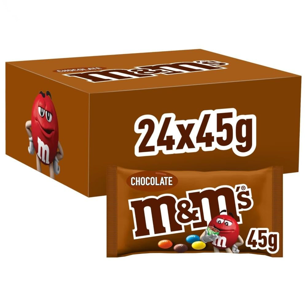 M&M's Erdnuss-Schokoladen-Großpackung, 24 x 45 g Schokoladen-Linsen mit Erdnussgeschmack, Schokoladengeschenk (1080 g), ideal als Leckerbissen zum Thema Fußball