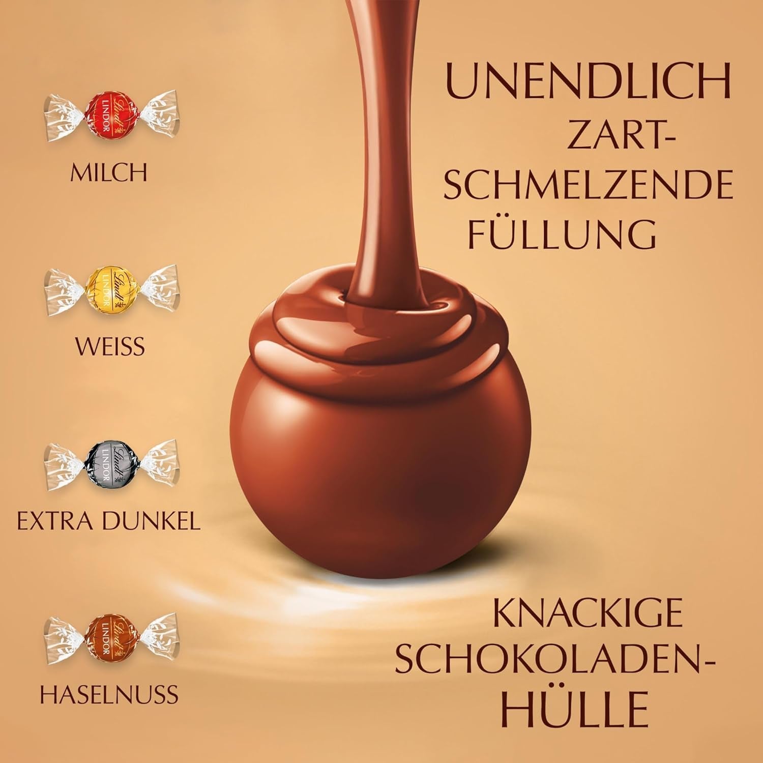 Klassisches Sortiment an Lindt-Schokoladenkugeln LINDOR | ca. 80 Kugeln Schokolade (Milch, Weiß, Zartbitter 60 %, Haselnuss) | Großpackung, 1 kg