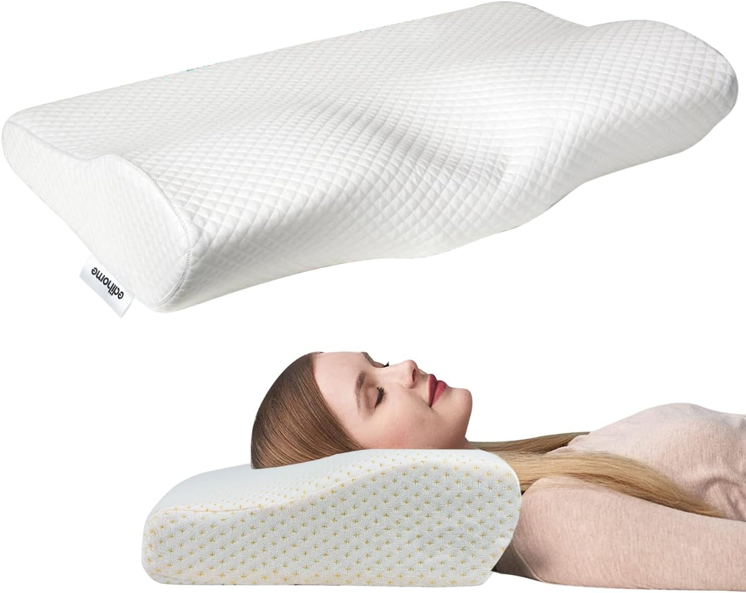 Edihome Nackenstützkissen, Nackenschmerzlinderungskissen, 50 x 30 x 10 cm, Memory-Schaum-Nackenkissen, orthopädisches Kissen, ergonomischer doppelter Baumwollbezug, hypoallergen
