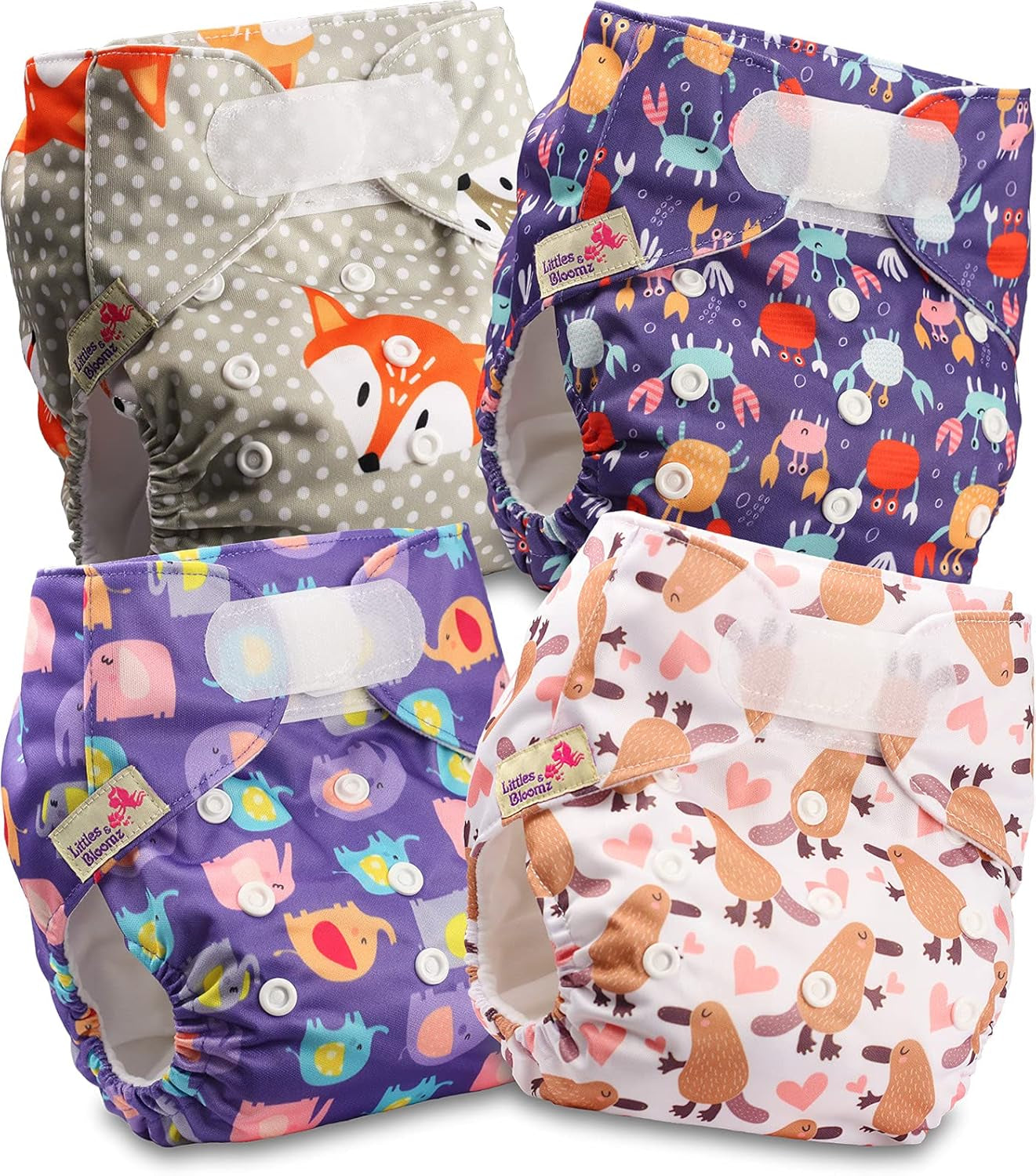 Littles and Bloomz wiederverwendbare Windel FLV2-0602, Standard-Klettverschluss, 6 Windeln