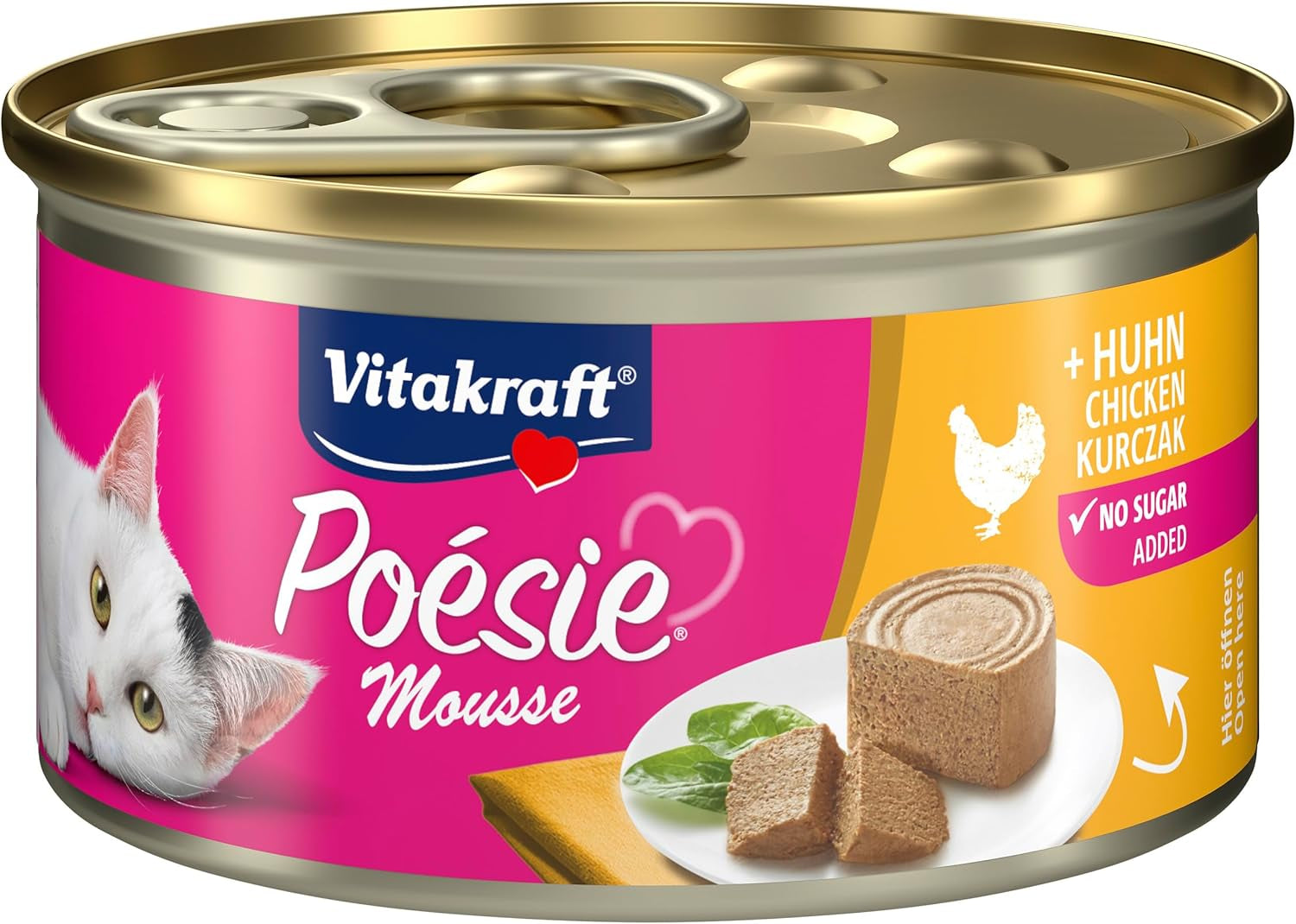 Vitakraft Poésie Mousse, Nassfutter für Katzen, luftiger Schaum, mit Huhn, ohne Zucker- oder Getreidezusatz (12 x 85g)