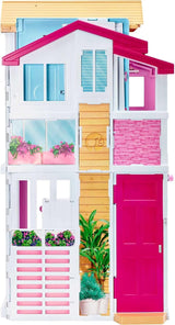 Barbie Dream House, 3-stöckiges Stadthaus mit 5 Zimmern, inklusive Zubehör wie Möbeln, faltbar und Aufbewahrung, Spielzeug für Kinder ab 3 Jahren, DLY32