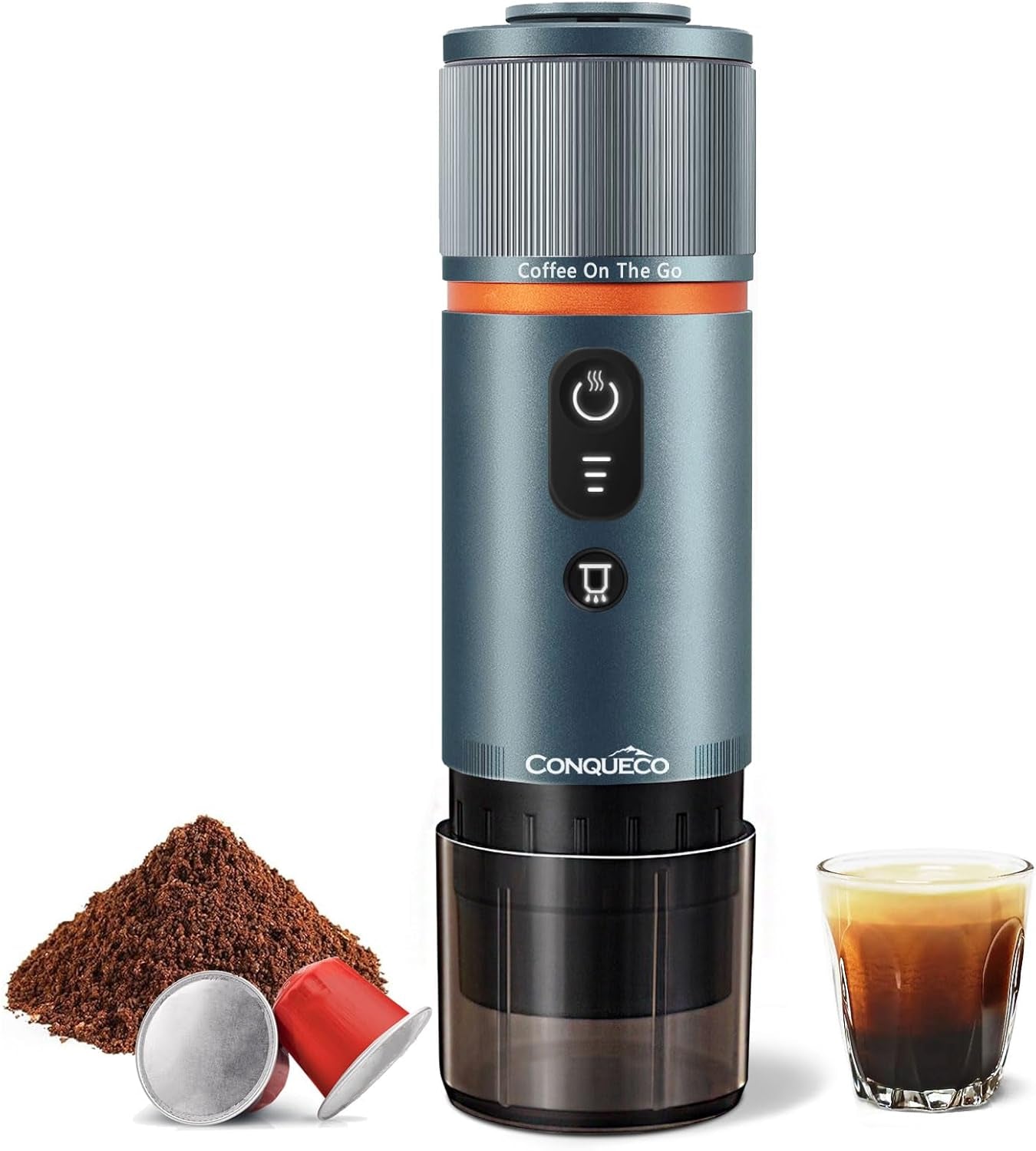 CONQUECO 12V Auto-Espressomaschine: Tragbare Espressomaschine mit Akku für Camping und Reisen – Schnelles Aufheizen in 2,5 Minuten – 8 Espressotassen in einer Ladung